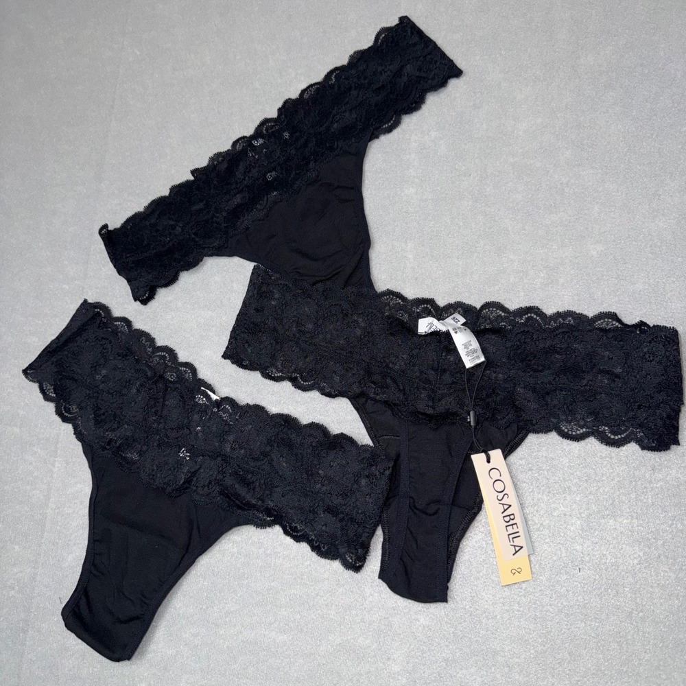 Cosabella Maternity Luxury Italian Lace Thong Panties 3-Pack Black M
